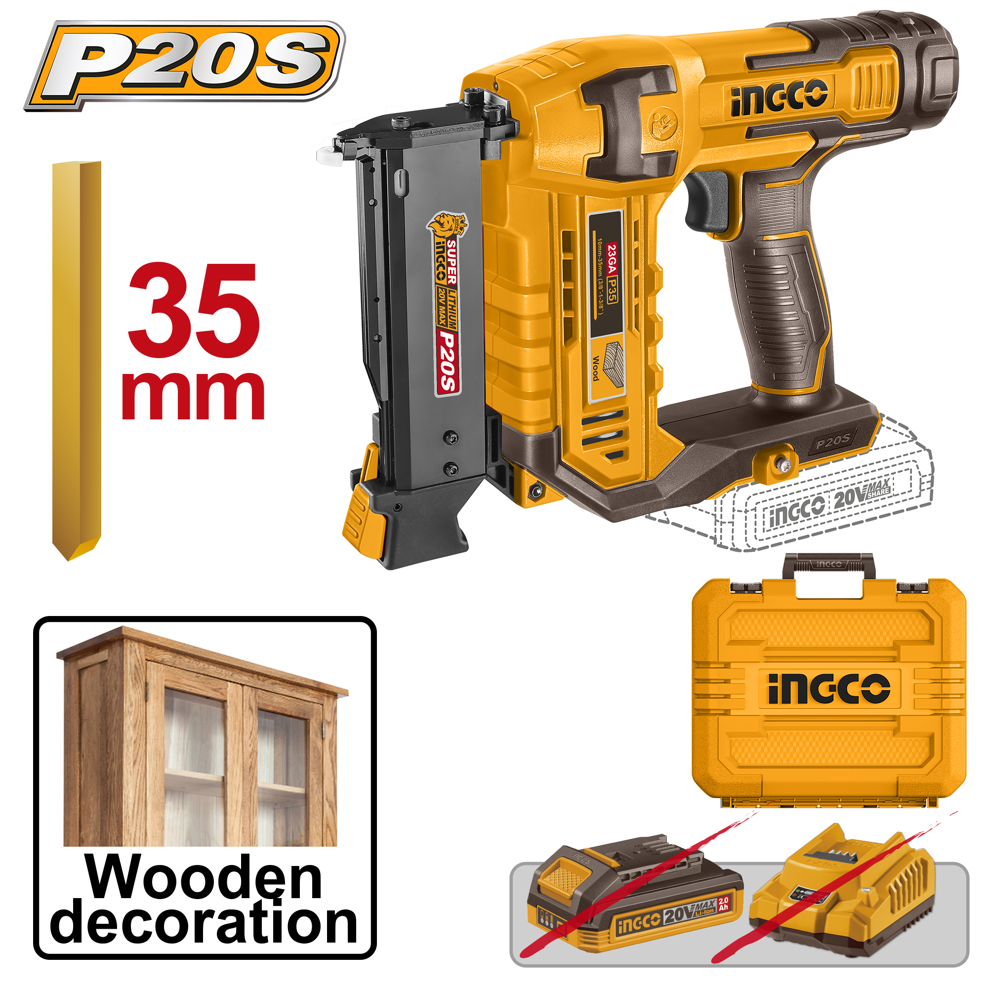 clavadora inalambrica cal. 23 10 35mm p20s 20v clavadora inalámbrica cal. 23 10 35mm p20s 20v