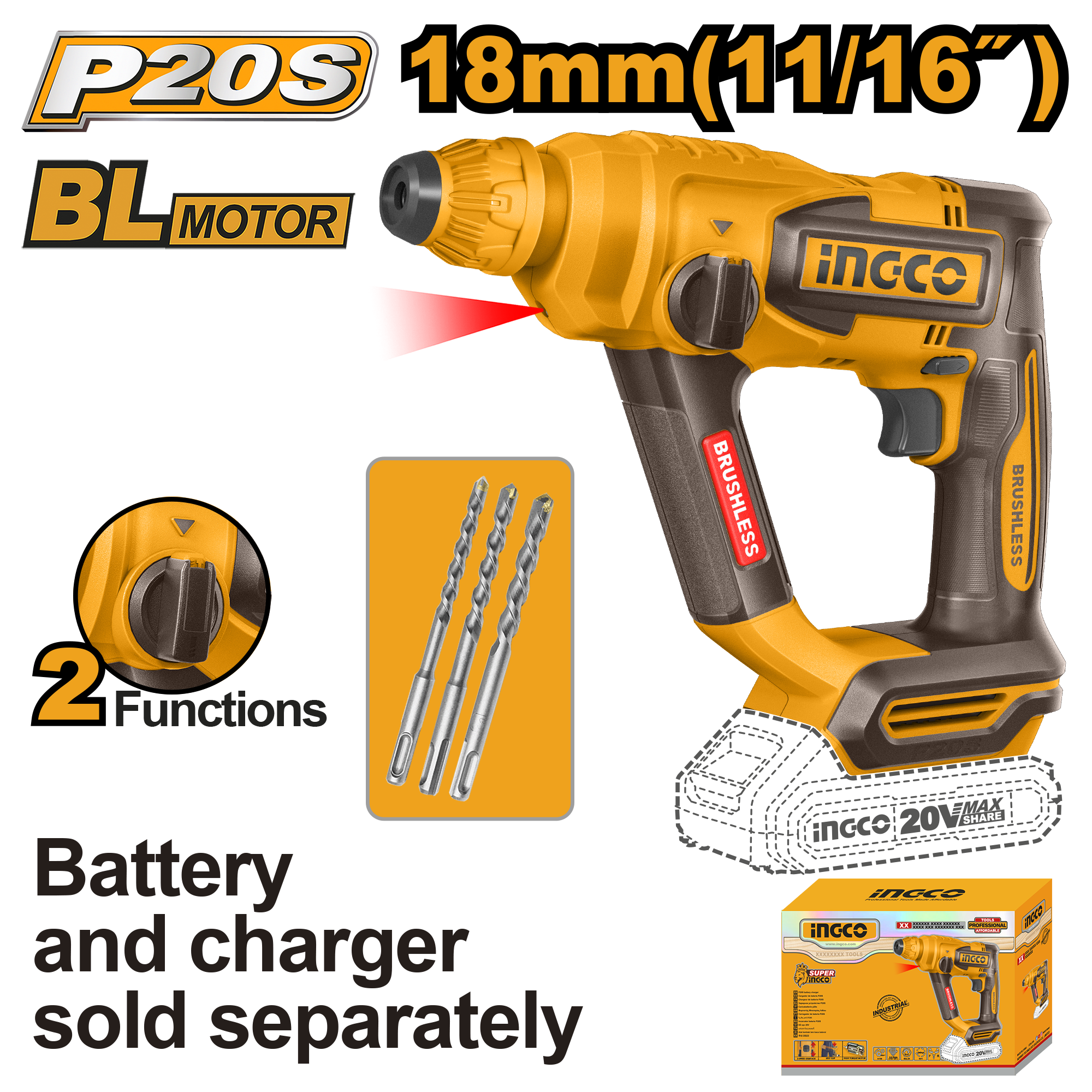 roto martillo inalambrico brushless 11/16" 20v roto martillo inalámbrico brushless 11/16" 20v