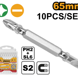 set de 10 puntas para destornillador impacto s2 ph2+sl6 65mm