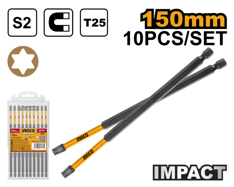 set de 10 puntas para destornillador impacto s2 t25 150mm