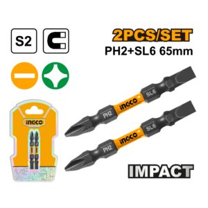 set de 2 puntas para destornillador impacto s2 ph2+sl6 65mm