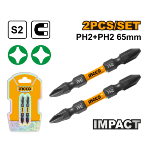 set de 2 puntas para destornillador impacto s2 ph2+ph2 65mm