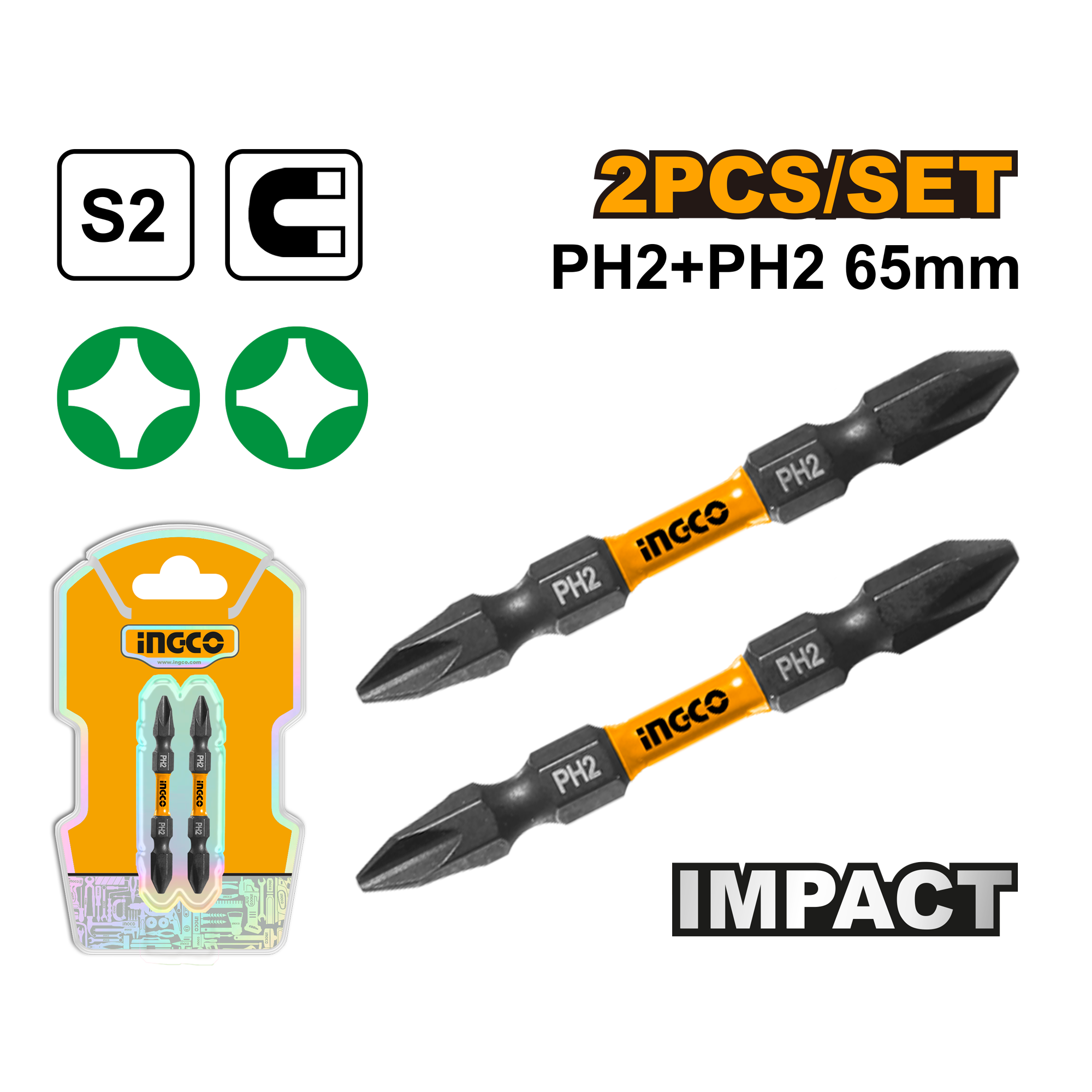 set de 2 puntas para destornillador impacto s2 ph2+ph2 65mm set de 2 puntas para destornillador impacto s2 ph2+ph2 65mm