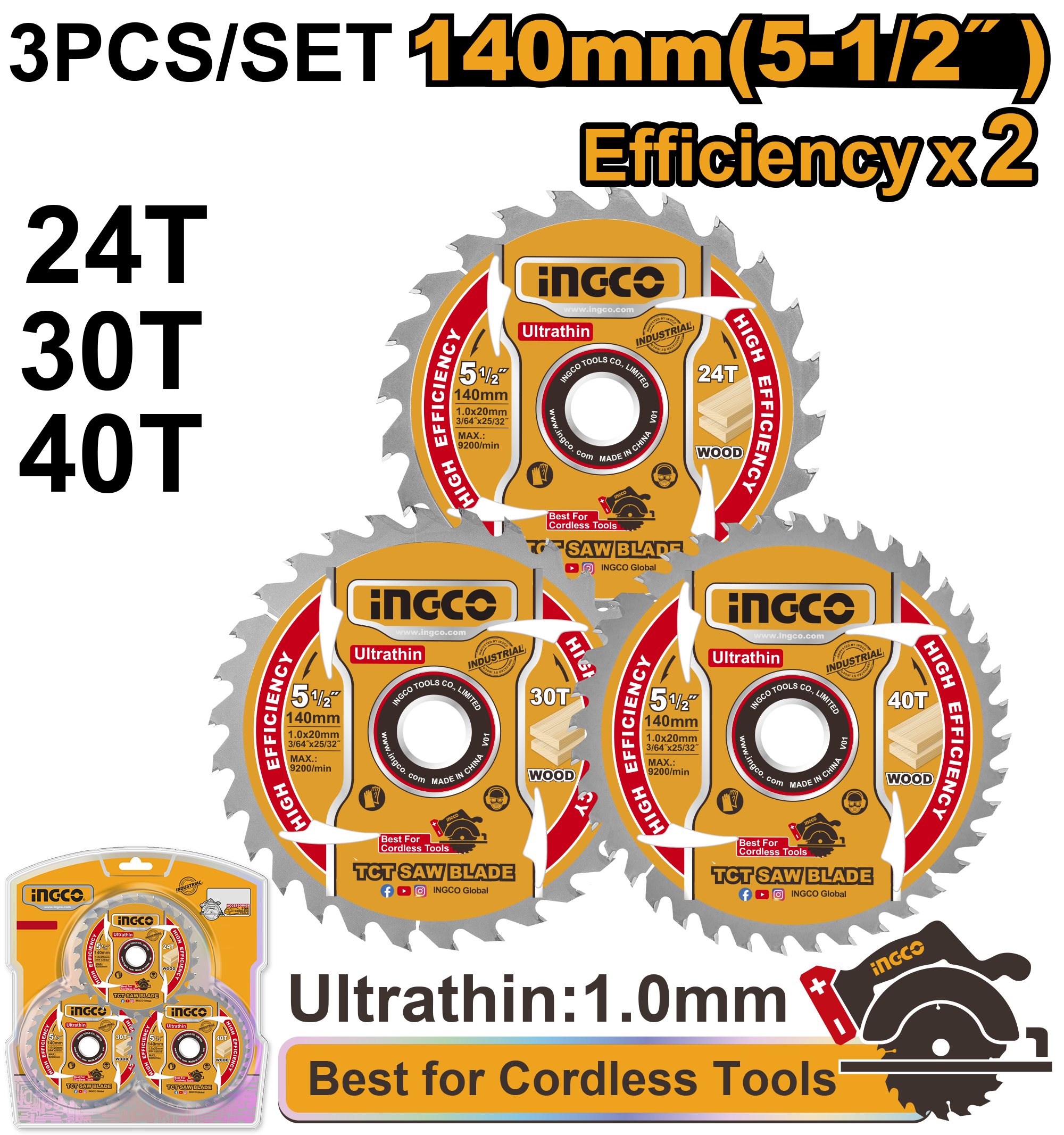 juego de hojas de sierra tct ultrafinas 140mm(5 1/2) 3pcs juego de hojas de sierra tct ultrafinas 140mm(5 1/2) 3pcs