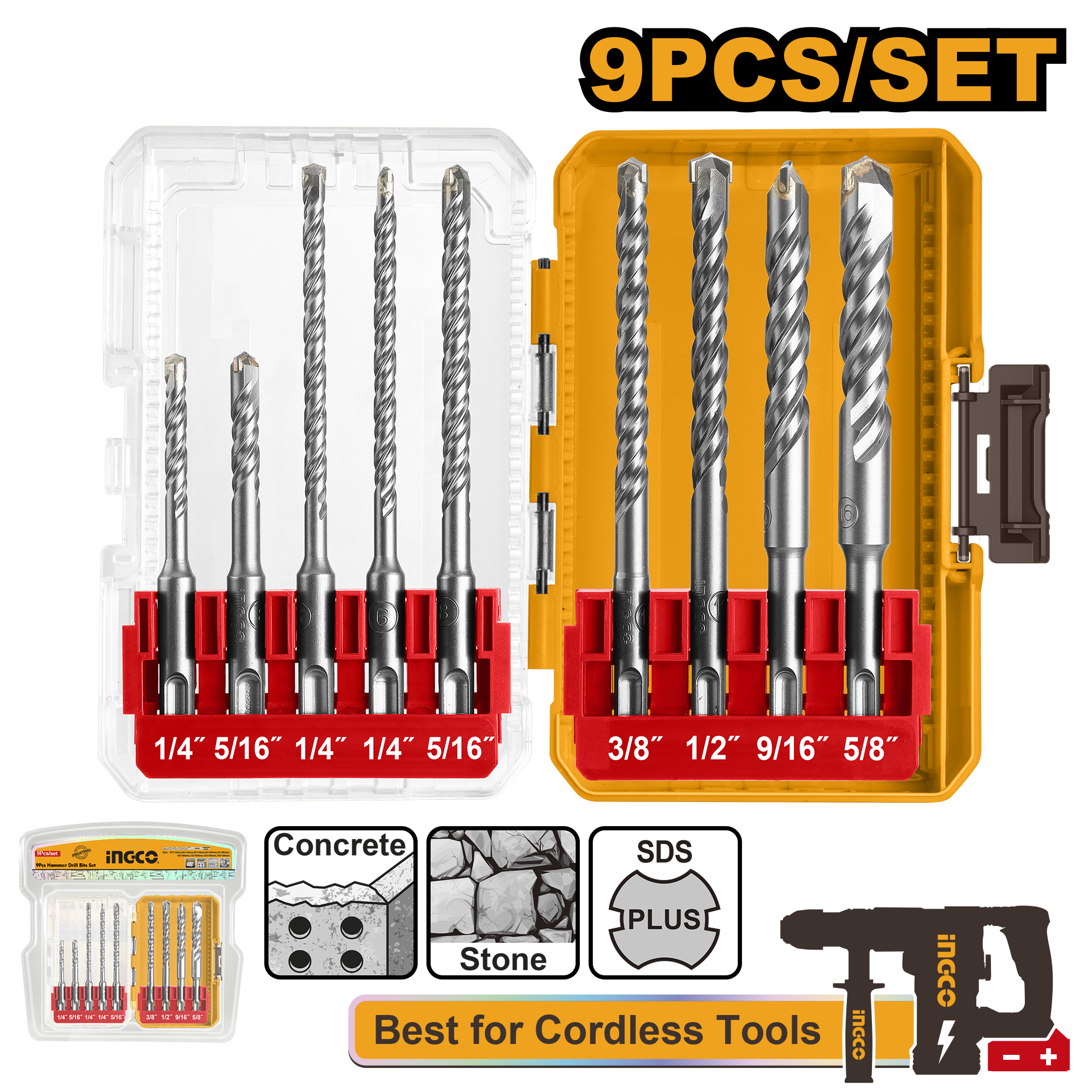 set de brocas para concreto sds 9 pcs set de brocas para concreto sds 9 pcs