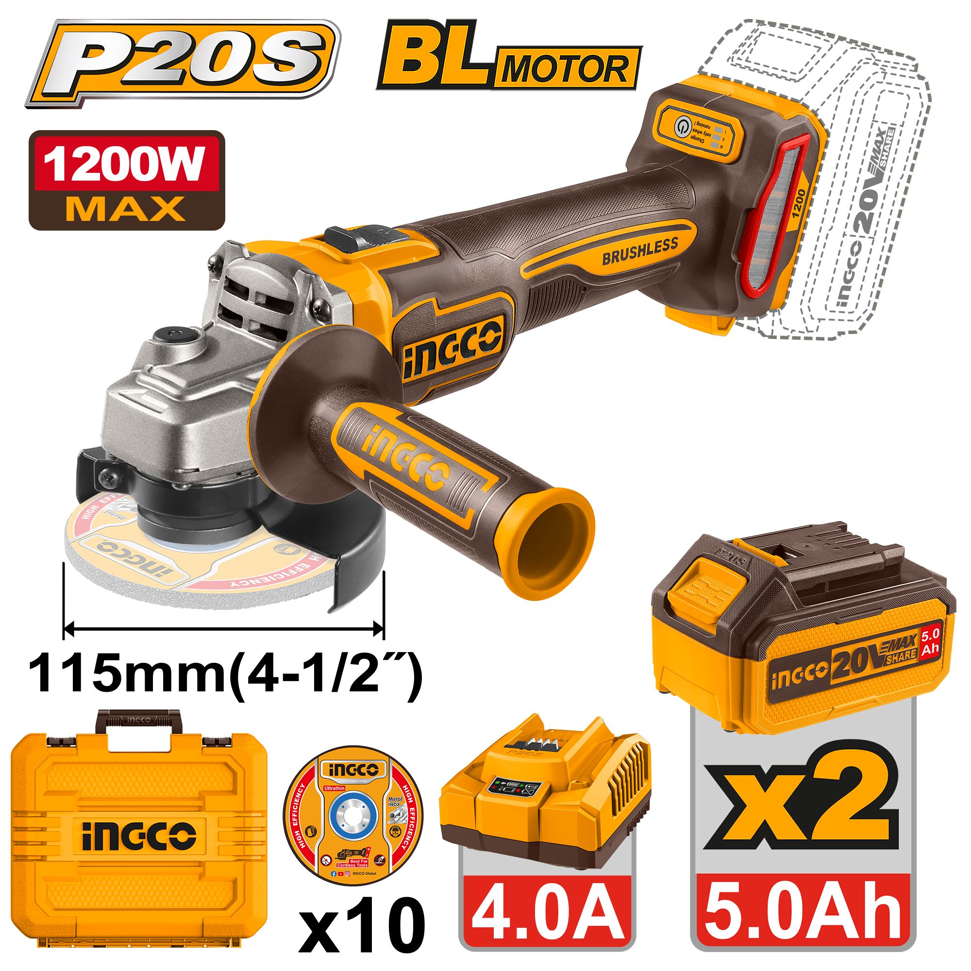 amoladora angular inalambrica brushless 4 1/2" i200w amoladora angular inalámbrica brushless 4 1/2" i200w