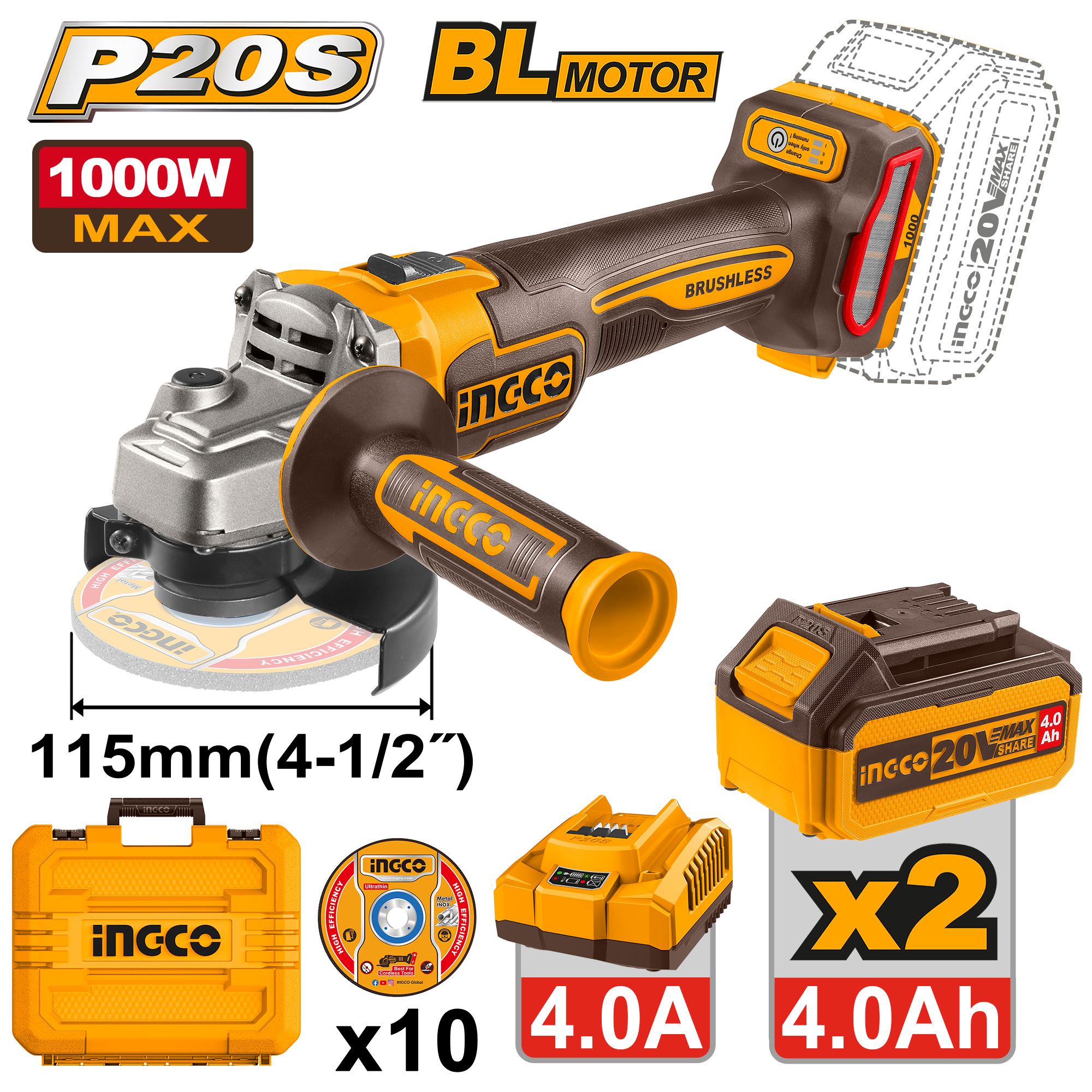 amoladora angular inalambrica brushless 4 1/2" i000w amoladora angular inalámbrica brushless 4 1/2" i000w