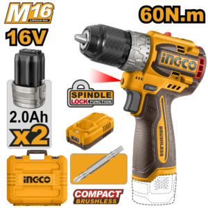 taladro inalámbrico de 1/2" 60n.m brushless cargador m16 1.3a 2 baterías m16 2.0ah 16v