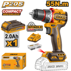taladro inalámbrico de 1/2" 55n.m brushless cargador p20s 2.0a batería p20s 2.0ah 20v