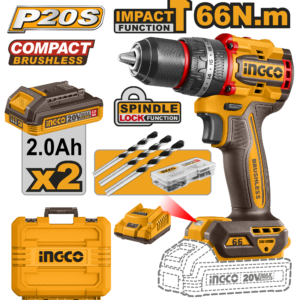roto martillo inalámbrico 1/2" brushless 66n.m cargador p20s 2.0a 2 baterías p20s 2.0ah 20v