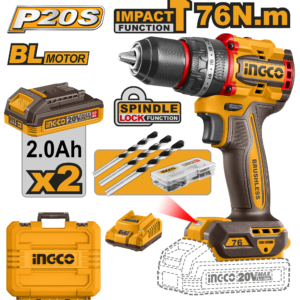 roto martillo inalámbrico 1/2" brushless 76n.m cargador p20s 2.0a 2 baterías p20s 2.0ah 20v