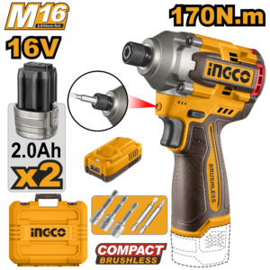 destornillador de impacto inalámbrico 1/4" 170n.m brushless 2 baterías m16 2.0ah 1 cargador m16 1.3a 16v