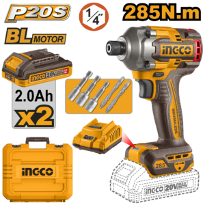 destornillador de impacto inalámbrico 1/4" 285n.m brushless 2 baterías p20s 2.0ah 1 cargador p20s 2.0a 20v
