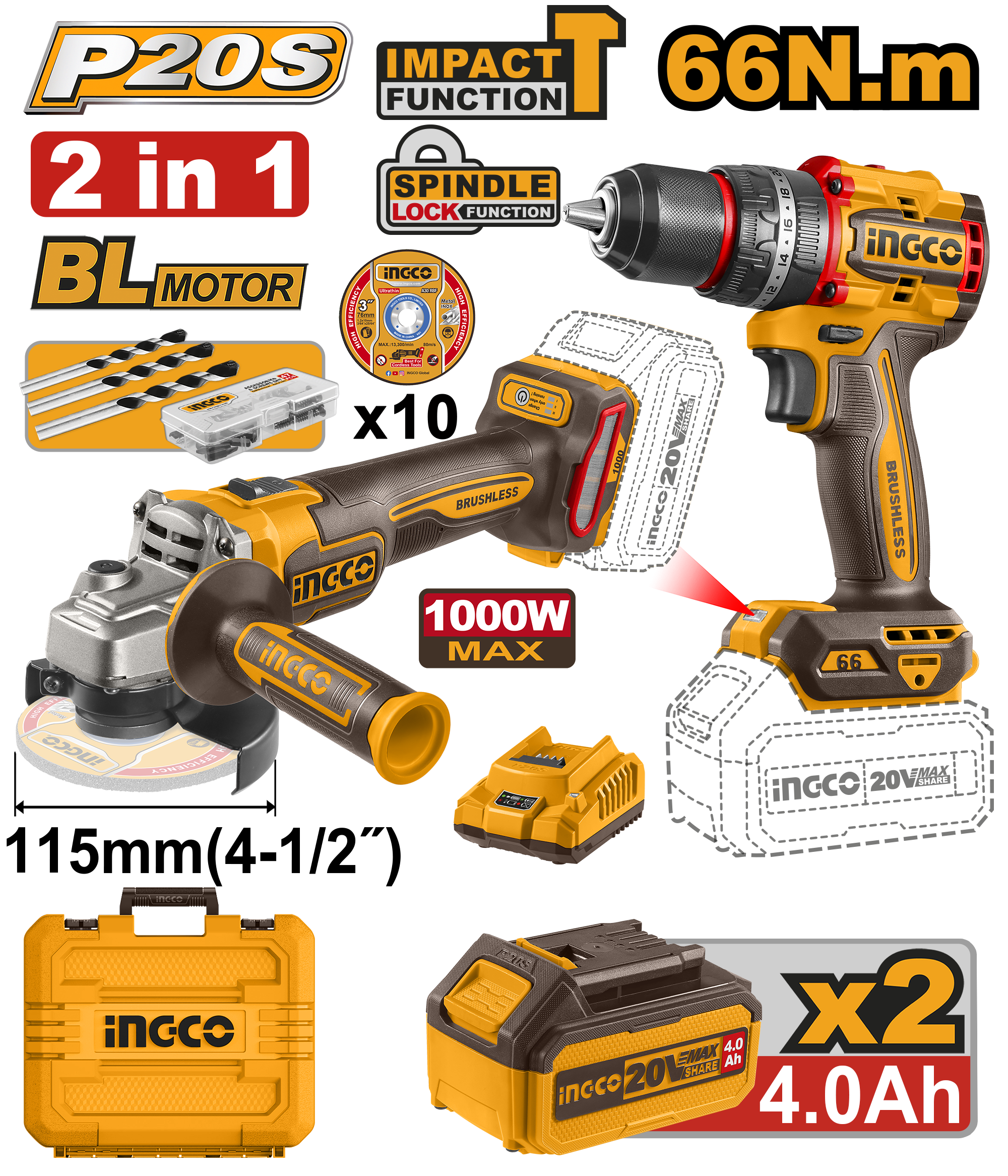 kit de amoladora angular inalambrica 4 1/2" 1000w 20v brushless / rotomartillo inalambrico 1/2" 66n.m 20v brushless / cargador p20s 2.0a / bateria p20s 2.0ah / bateria p20s 4.0ah 20v kit de amoladora angular inalámbrica 4 1/2" 1000w 20v brushless / rotomartillo inalámbrico 1/2" 66n.m 20v brushless / cargador p20s 2.0a / batería p20s 2.0ah / batería p20s 4.0ah 20v