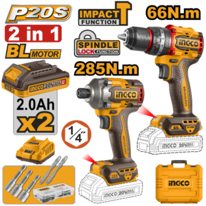 kit de roto martillo inalámbrico 1/2" 66n.m 20v brushless destornillador de impacto 1/4" brushless 285n.m 20v cargador p20s 2.0a 2 baterías p20s 2.0ah 20v