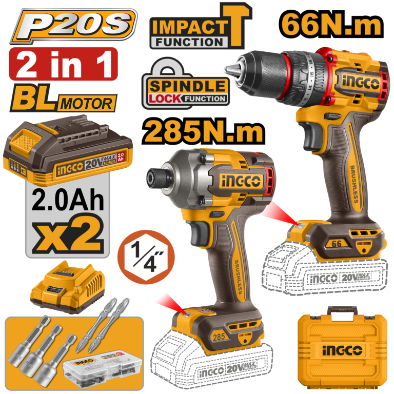 kit de roto martillo inalámbrico 1/2" 66n.m 20v brushless destornillador de impacto 1/4" brushless 285n.m 20v cargador p20s 2.0a 2 baterías p20s 2.0ah 20v