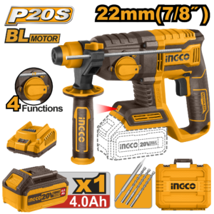 roto martillo perforador rotativo inalámbrico 7/8" brushless batería p20s 4.0ah cargador p20s 2.0a 20v