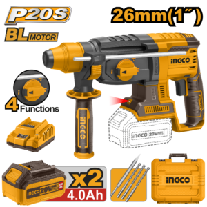 roto martillo perforador rotativo inalámbrico 1" brushless cargador p20s 2.0a 2 baterías p20s 4.0ah 20v