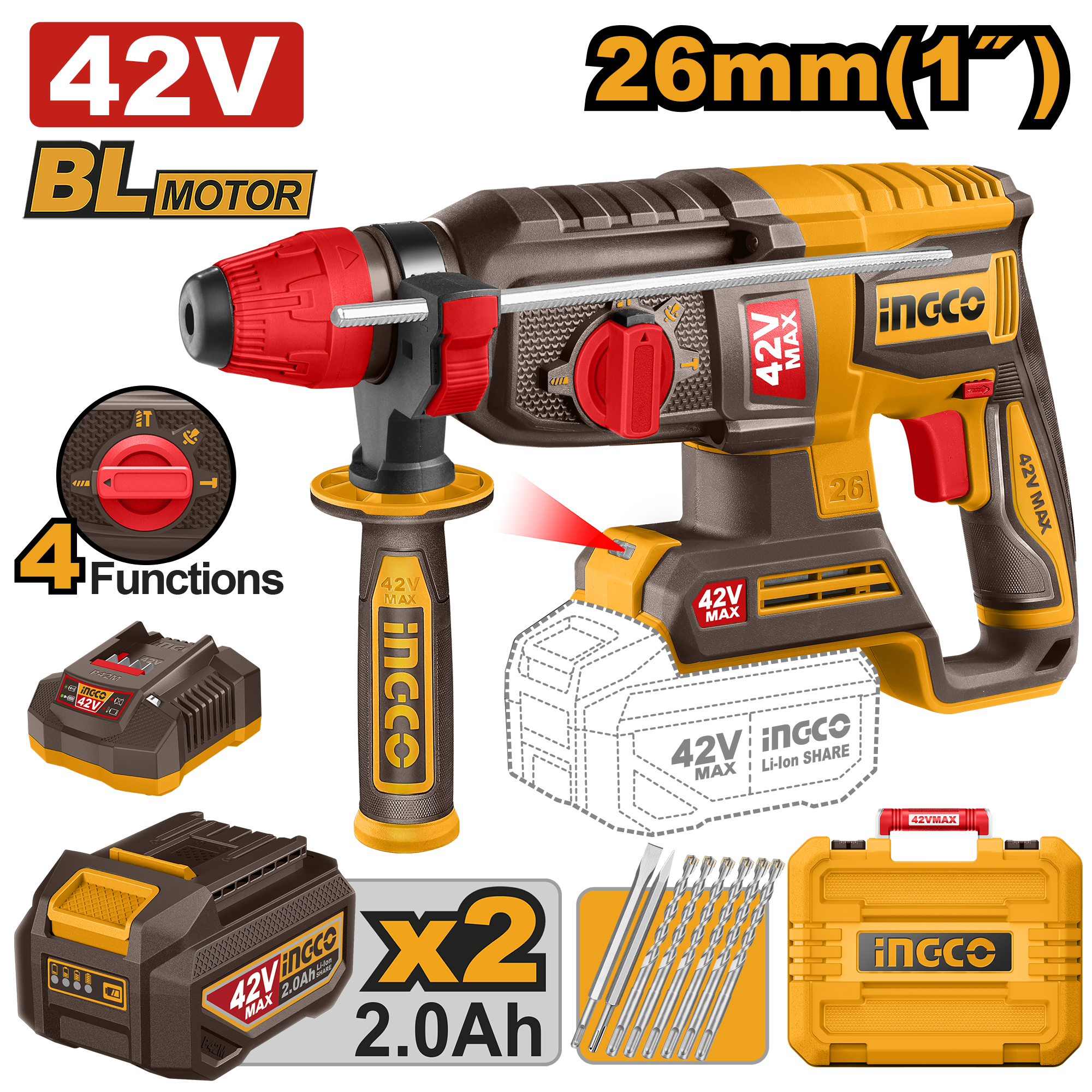 roto martillo perforador rotativo inalambrico 1" brushless cargador p42m 2.0a 2 baterias p42m 2.0ah 42v roto martillo perforador rotativo inalámbrico 1" brushless cargador p42m 2.0a 2 baterías p42m 2.0ah 42v