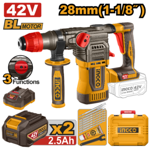 roto martillo perforador rotativo inalámbrico 1 1/8" brushless 2 baterías p42m2.5ah 1 cargador 2.0a 42v