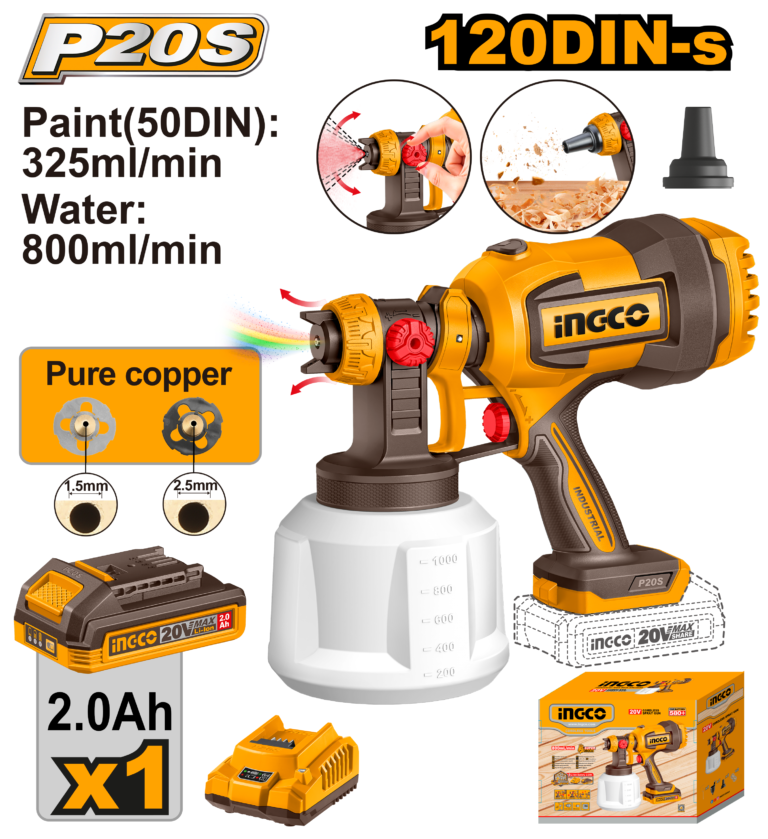pistola pulverizadora inalambrica 120din s bateria 2.0ah cargador 2.0a p20s 20v