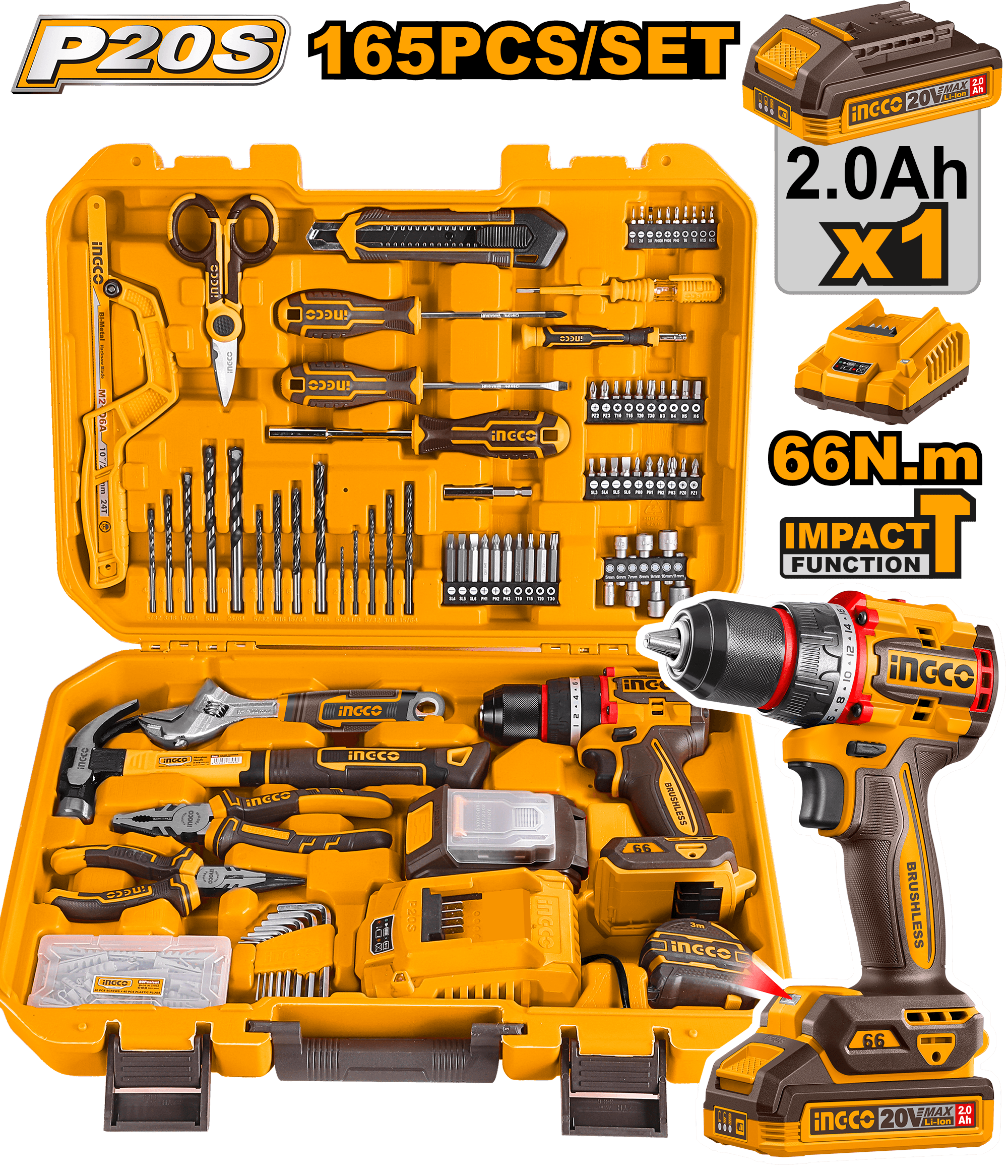 set de 165 herramientas con roto martillo 1/2" inalambrico brushless 66n.m 20v set de 165 herramientas con roto martillo 1/2" inalámbrico brushless 66n.m 20v